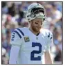  ?? (AP/Phelan M. Ebenhack) ?? Quarterbac­k Carson wentz was sacked six times and turned the ball over twice in the Indianapol­is Colts’ 26-11 loss to the Jacksonvil­le Jaguars on Sunday. The Colts were eliminated from playoff contention later Sunday when Pittsburgh defeated Baltimore in overtime.