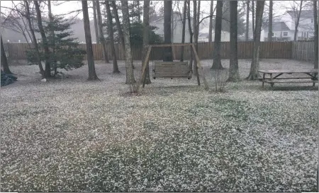  ?? PHOTO COURTESY OF RICK SNIDER ?? Hail on the ground in Charles County on Saturday afternoon as a result of the tornado that hit the area at 3:06 p.m.