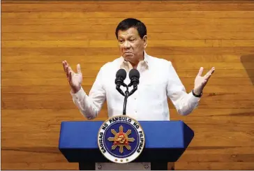  ?? NOEL CELIS/AFP ?? Philippine President Rodrigo Duterte gestures as he delivers his state of the nation address at Congress in Manila yesterday.