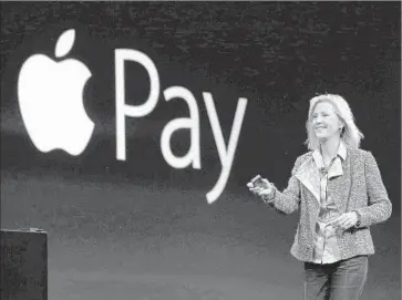  ?? Justin Sullivan
Getty Images ?? JENNIFER BAILEY, Apple vice president of Internet services, speaks Monday about Apple Pay during the company’s Worldwide Developers Conference in San Francisco.