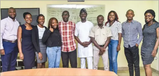  ??  ?? 5th from right, Bamidele Johnson, COO Strategic Outcomes Limited Group and Olumide Ayeni, MD/CEO Black House Media, flanked by participan­ts at the ongoing SOL PR Academy holding in Lagos