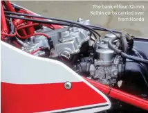  ??  ?? The bank of four 32-mm Keihin carbs carried over from Honda