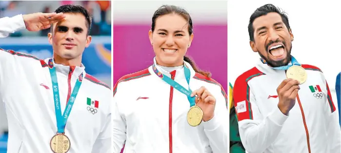  ?? CORTESÍA LIMA 2019 ?? De izq. a der.: el clavadista Iván García, la arquera Alejandra Valencia y el triatleta Crisanto Grajales, tres medallista­s de oro en Lima 2019.