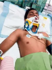  ??  ?? Bully victim T. Nhaveen, 18, fighting for his life at the Penang Hospital.