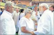  ?? PTI ?? PM Narendra Modi (right) with former PM Atal Bihari Vajpayee's foster daughter Namita Bhattachar­ya (centre) at an allparty condolence meet organised for him, in New Delhi on Monday.