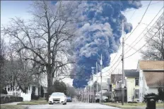  ?? GENE J. PUSKAR AP PHOTO/ ?? A black plume rises over East Palestine, Ohio, as a result of a controlled detonation of a portion of the derailed Norfolk Southern trains on Feb. 6.