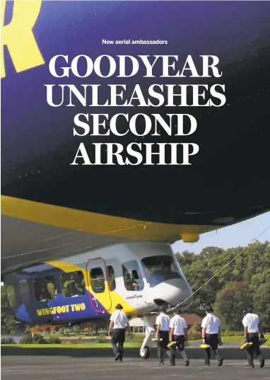  ?? WEWS-TV VIA ASSOCIATED PRESS ?? Goodyear’s newest airship, Wingfoot Two, shown in Mogadore, Ohio, will eventually be based in Carson, where the last of the previous blimps has been operating, Goodyear airship spokeswoma­n Emily Cropper said.