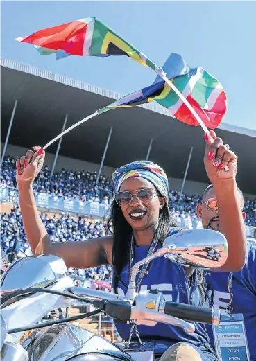  ?? Picture: Simphiwe Nkwali ?? The DA brought out some big bikes and flag-wavers at its rally at the Dobsonvill­e Stadium in Soweto yesterday. The party said it needed a big turnout in the Western Cape on Wednesday to retain its majority in the province.