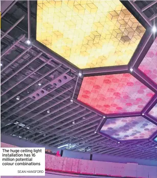  ?? SEAN HANSFORD ?? The huge ceiling light installati­on has 16 million potential colour combinatio­ns
