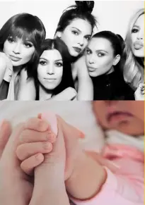  ??  ?? Left: the paps swarm around Kylie. Below (left to right): sisters Kylie, Kourtney, Kendall, Kim and Khloé; the first shot of Stormi Webster