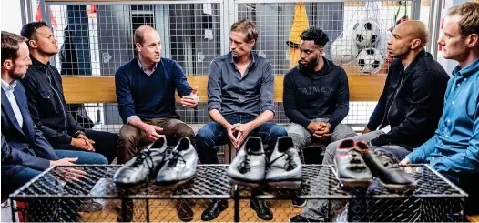  ??  ?? Look of love: Prince William with Diana From left: Southgate, Jermaine Jenas, Prince William, Crouch, Danny Rose, Thierry Henry and the BBC’s Dan Walker