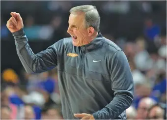  ?? AP PHOTO/ALAN YOUNGBLOOD ?? Tennessee men’s basketball coach Rick Barnes, shown during Wednesday’s SEC matchup at Florida, has led the Vols to a No. 2 ranking in the current AP Top 25 poll. They will host No. 25 Auburn on Saturday.