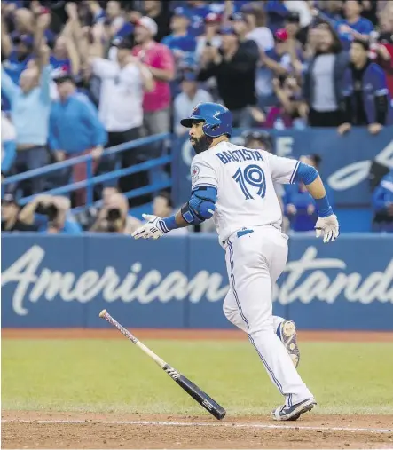  ?? MARK BLINCH/THE CANADIAN PRESS ?? Jose Bautista is one of six players on the Jays with at least 20 home runs, yet the vaunted offence from a year ago has yet to assert itself in 2016, entering Monday fourth in the AL in runs.