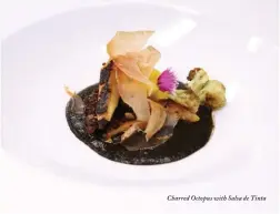  ??  ?? Charred Octopus with Salsa de Tinta