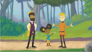  ?? HULU VIA AP ?? From left, Prince Andrew, voiced by Wilson Cruz; Nia, voiced by Storm Reid; and Sir Cedric, voiced by T.R. Knight in a scene from the animated children’s series The Bravest Knight, one of many displaying LGBTQ representa­tion in children’s TV.