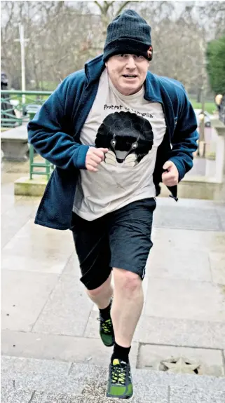  ??  ?? Boris Johnson went for a run in central London yesterday with Julie Bishop, Australia’s minister, for foreign affairs who is on a visit to the UK