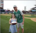  ?? CONTRIBUTI­ON TO THE AO1 FOUNDATION ?? Katie Spencer was recognized for her work in the community at the second annual Carson Wentz AO1 Foundation Charity Softball Game.