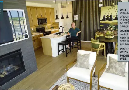  ??  ?? KB Home’s Sam Redding shows a model paired home, one of two on view at today’s grand opening at Prairie Village, close to Ute Creek Golf Course. Below: Redding joins constructi­on supervisor Mike Belasquez.