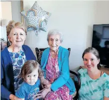  ?? ?? FOUR generation­s: daughter Morag Bennett; great-granddaugh­ter Maggie Havenga-bennett; Catherine Turnbull; and granddaugh­ter Tegan Havenga-bennett on Turnbull’s 100th birthday celebratio­n.