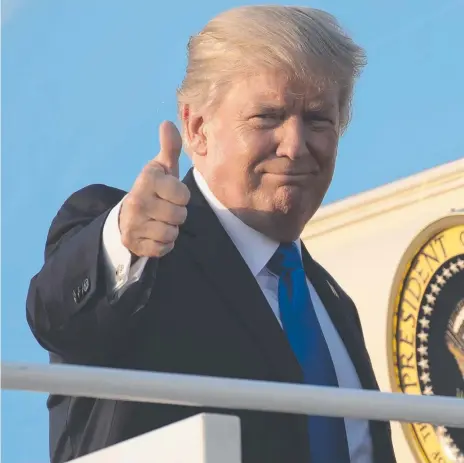  ?? Picture: AFP ?? US President Donald Trump gives a thumbs up as he boards Air Force One at Andrews Air Force Base in Maryland.
