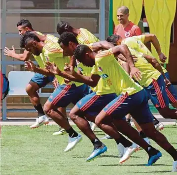  ?? EPA PIC ?? Colombia players in training at the Sviyaga Stadium to prepare for their match against England tomorrow.