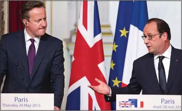  ??  ?? Tension: David Cameron and Francois Hollande yesterday