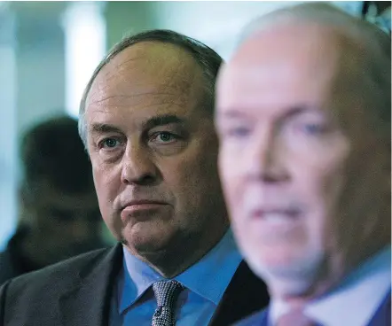  ?? THE CANADIAN PRESS FILES ?? B.C. Green Leader Andrew Weaver and B.C. NDP Leader John Horgan may have agreed to form a minority government, but that will have a hard time working if no member of the governing Liberals can be convinced to take on the role of speaker.