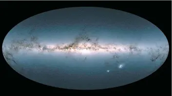 ?? PHOTO AFP ?? Cette image de notre galaxie a été réalisée grâce aux données récoltées par le télescope spatial Gaia qui a été mis en orbite par l’agence spatiale européenne en 2013.