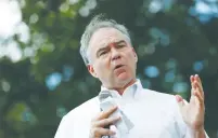  ?? (Aaron Bernstein/Reuters) ?? DEMOCRATIC vice presidenti­al nominee Sen. Tim Kaine speaks at Fort Hayes Metropolit­an Education Center in Columbus, Ohio, in July.