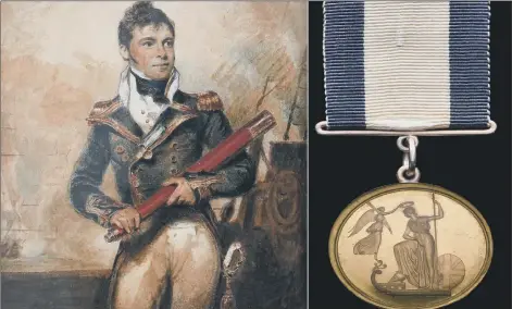  ??  ?? VALUABLE The medal pictured alongside a painting of Captain Sir William Hoste, an extremely important naval figure and protégé and friend of Nelson.