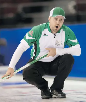  ?? THE CANADIAN PRESS/FILES ?? Saskatchew­an skip Steve Laycock has switched to throwing third rocks after realizing something in his rink’s shooting order wasn’t right. The shift, he says, is now paying off.