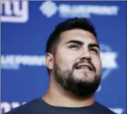  ?? FRANK FRANKLIN II — ASSOCIATED PRESS ?? Giants’ Will Hernandez speaks to the media. The guard from the University of Texas at El Paso was taken in the second round.