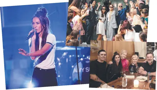  ?? ?? Amy Shark, main; and, from below, with her husband Shane Billings; on a US TV show in 2018; with Australian Idol judges Harry Connick Jr, Meghan Trainor and Kyle Sandilands; and in New York with Billings, Nicole Kidman, Deborra-Lee Furness and Russell Crowe. Main picture: Michelle Grace Hunder