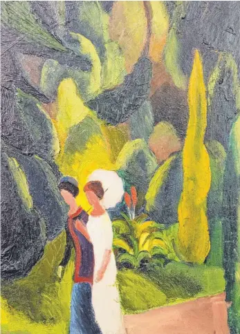  ?? FOTO: STIFTUNG RENATE UND FRIEDRICH JOHENNING, COURTESY OF BECK & EGGELING – INTERNATIO­NAL FINE ART, DÜSSELDORF / WIEN ?? „Frauen im Park (mit weißem Schirm)“hat August Macke 1913 gemalt, ein Jahr später fiel er im Ersten Weltkrieg.