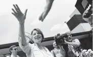  ?? John Locher / Associated Press ?? Sen. Amy Klobuchar of Minnesota, at the Iowa fair, called on gun owners to push for background checks.