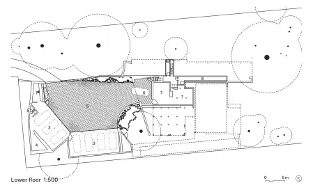  ??  ?? 1 Study
2 Tea kitchen 3 Garage 4 Workshop 5 Arrival court 6 Entry
7 Storage 8 Cellar 9 Bedroom 10 Dressing room 11 Sunroom 12 Kitchen 13 Sitting
room 14 Laundry 15 Lounge 16 Vestibule 17 Anteroom 18 Lawn 19 Terraced
garden 20 Garden
terrace
21 Pool