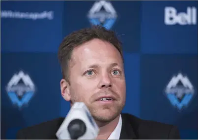  ?? The Canadian Press ?? Marc Dos Santos, the Vancouver Whitecaps’ new head coach, addresses a news conference in Vancouver on Wednesday.