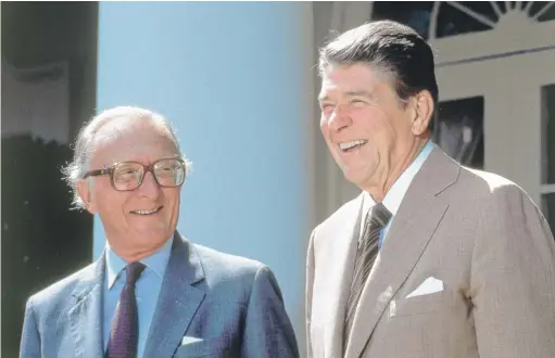  ?? BARRY THUMMA/AP ?? President Ronald Reagan and NATO Secretary-General Peter Carington in the Rose Garden prior to talks at the White House in 1984.