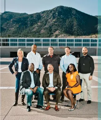  ??  ?? Doing Their Part
Shown here at the Air Force Academy are some Colorado Springs veterans who’ve transition­ed from the military to startup life: (Back row) Rebecca Decker, Rodney Gullatte Jr., Todd Baldwin, Seth Harvey, Chris Swanson, and (front row) Lawrence Wagner, David Hollenbach, and Chantal Lucas.