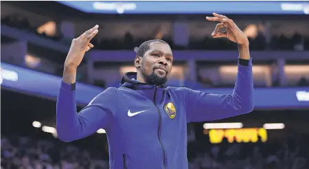  ??  ?? Warriors forward Kevin Durant says, “It’s cool that people (looked) at us like we’re invincible, but we’re not, and you see it with the injuries that we have. We’re not superhuman.” CARY EDMONDSON/USA TODAY SPORTS