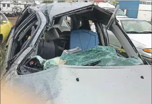  ?? SUBMITTED BY LAURIE CARRIGAN ?? The Toyota Rav4 that Jay Cousins was driving when he was involved in a single-vehicle accident on July 7 that has left him in Regina General Hospital paralyzed from the chest down.