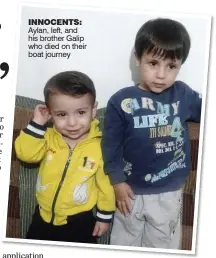  ??  ?? INNOCENTS: Aylan, left, and his brother Galip who died on their boat journey