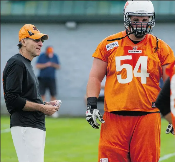  ?? RIC ERNST/PNG FILES ?? Lions assistant coach Dan Dorazio will try to solve the problem of an O-line that has underwhelm­ed the past two years.