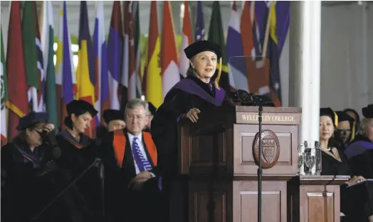  ?? Darren McColleste­r / Getty Images ?? Hillary Clinton gives the commenceme­nt address May 26 at her alma mater, Wellesley College, in Massachuse­tts.