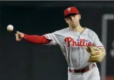  ?? RICK SCUTERI — THE ASSOCIATED PRESS FILE ?? Phillies shortstop Scott Kingery will be one of three major league players on the field who played in the Little League World Series when the Phillies take on the Mets in the MLB Little League Classic Sunday night in Williamspo­rt.