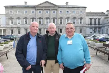  ??  ?? Stroke survivor David McGrane (Dundalk) with Louth Stroke support group coordinato­r Seasus Casey and stroke survivor Patrick Bromley (Dundalk) pictured at last week’s Oireachtas briefing in Leinster House ahead of World Stroke Day in associatio­n with...