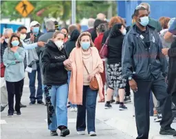  ?? LYNNE SLADKY/AP ?? People arrive at Jackson Memorial Hospital in Miami on Wednesday to receive COVID-19 vaccinatio­ns.