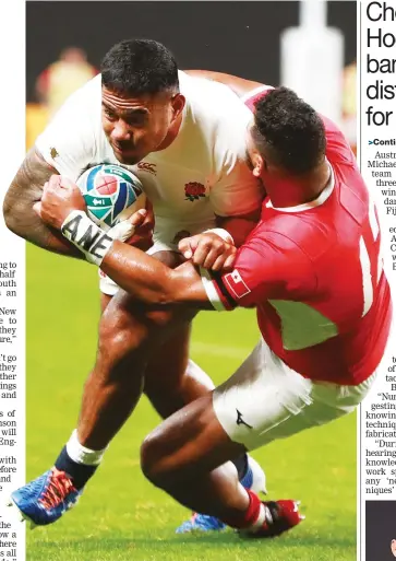  ?? PICTURE: Getty Images ?? Blockbuste­r: Manu Tuilagi smashes through Cooper Vuna for his first try