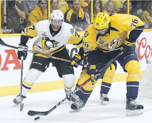  ?? — GETTY IMAGES FILES ?? P.K. Subban of the Nashville Predators seemed to make a point of trying to get under Sidney Crosby’s skin.