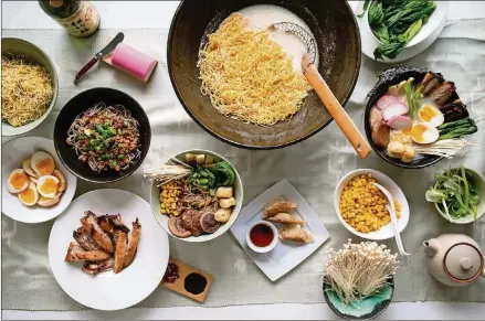  ?? CONTRIBUTE­D BY MIA YAKEL ?? Ramen Noodle Party with Chukasuime­n Ramen Noodles, Mazesoba, Shoyu Broth, Quick and Easy Creamy Tonkotsu-style Broth, Seasoned Eggs topping, Crispy Asian Pork Belly topping, and garnishes.